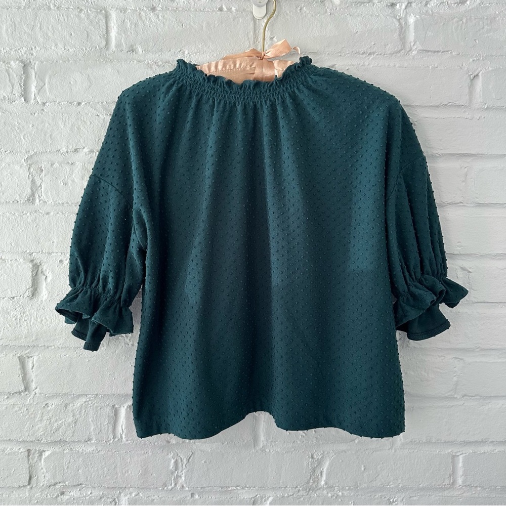 Madewell Tops | Madewell Texture & Thread Dot Smocked Top Cottagecore Green - Picture 2 of 6